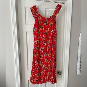 ANTHROPOLOGIE Dress 12 Red 47 of 52 CONVERSATIONS flower Off Shoulder Midi